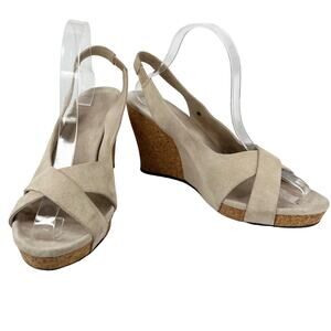 Ugg Hazel Sandals Suede 10 Beige Cork Wedge 4" Heels
